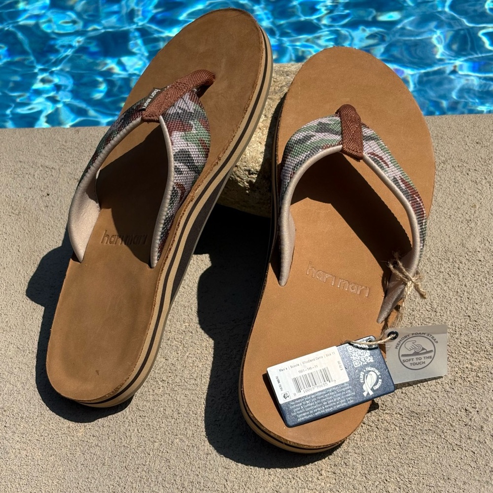 Hari Mari Leather Woodland Camo Flip Flop Sandals Size 11 - Picture 10 of 15